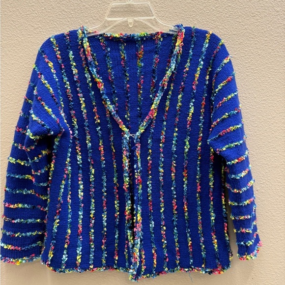 Vibrant Blue Cardigan with Multicolored Stripes - Picture 1 of 3
